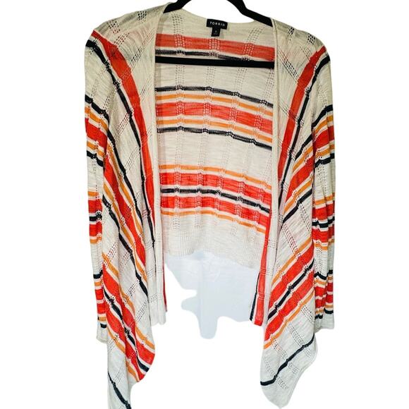 Torrid Open Front Shrug Cardigan Sweater White/Orange Stripe Plus SZ 0 EUC 12/14 - Picture 3 of 8